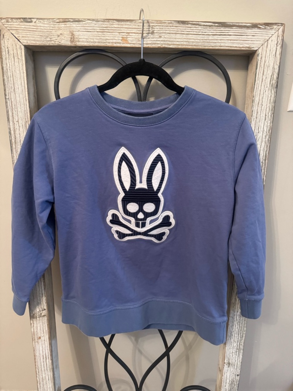 Psycho Bunny Youth L 14/16 Blue Crewneck Sweatshirt Skull Logo Cotton